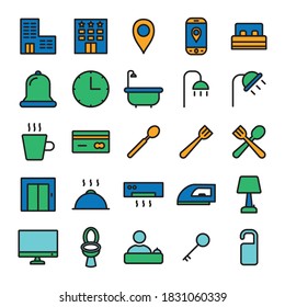 Hotel Flat Icon Set Color Style With Line Design Vector Template Illustration