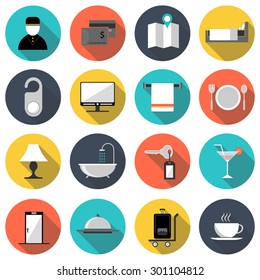 hotel flat icon set vector illustration design with long shadow isolated on white background. for web and mobile application