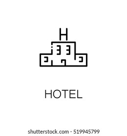 Hotel flat icon. Single high quality outline symbol of travel for web design or mobile app. Thin line signs of hotel for design logo, visit card, etc. Outline pictogram of hotel.