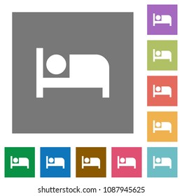 Hotel flat icons on simple color square backgrounds