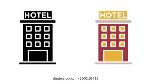Hotel flat and liner vector icons set