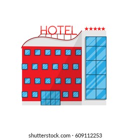 Hotel in Flat style isolated on white background Vector Illustration. The building architecture holiday home, removing Apartments For tourism accommodation Illustration for your projects.
