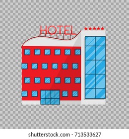 Hotel in Flat style isolated on transparent background Vector Illustration. The building architecture holiday home, removing Apartments