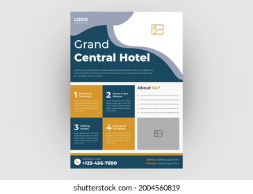 Hotel flyer design. Hotel promotion flyer poster leaflet template. Vacation poster template design.