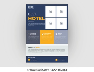 Hotel Flyer Design. Hotel Promotion Flyer Poster Leaflet Template. Vacation Poster Template Design.