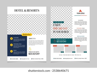 hotel flyer template design with hotel information template