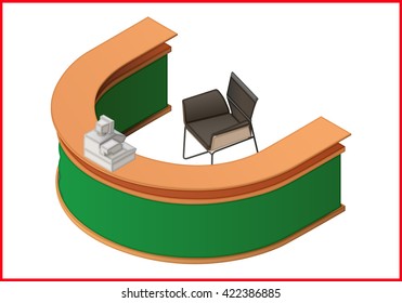 Hotel front desk 3d illustration.