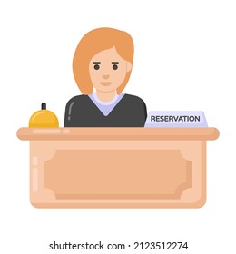 Recepción del hotel, icono de recepción en diseño plano 

