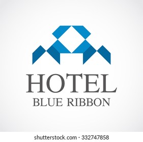 Hotel of geometric ribbon abstract vector and logo design or template property business icon of company identity symbol concept