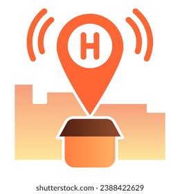 Hotel gps flat icon. Hotel location color icons in trendy flat style. Map pin with house gradient style design, designed for web and app. Eps 10