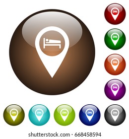 Hotel GPS map location white icons on round color glass buttons