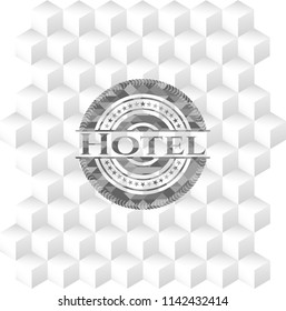 Hotel grey emblem. Vintage with geometric cube white background