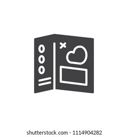 Hotel guide book vector icon. filled flat sign for mobile concept and web design. Water park paper map simple solid icon. Symbol, logo illustration. Pixel perfect vector graphics
