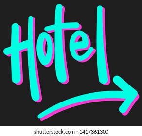 Hotel hand written vector. Beautiful blue and purple letters. Happy holidays concept. Hotel banner.