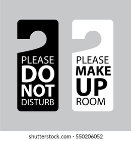 Hotel Hanger Sign, Door Knob. Do Not Disturb. Please Make Up The Room - Vector