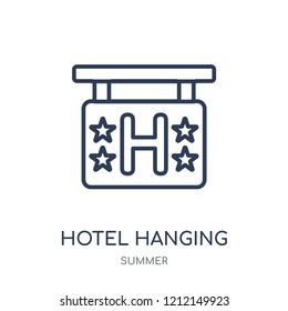 Hotel hanging signal of four stars icon. Hotel hanging signal of four stars linear symbol design from Summer collection. Simple outline element vector illustration on white background.