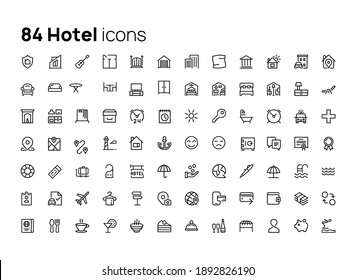 Hotel. High quality concepts of linear minimalistic flat vector icons set for web sites, interface of mobile applications and design of printed products.