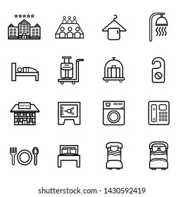 Hotel Holiday Accommodation Elements Line Outline Vector Icon Set Pack Illustration