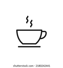 Hotel, holiday, weekend concept. Vector signs drawn in flat style. Perfect for web sites, stores, shops, books. Editable stroke. Line icon of tea or coffee cup