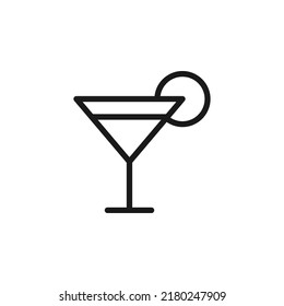 Hotel, holiday, weekend concept. Vector signs drawn in flat style. Perfect for web sites, stores, shops, books. Editable stroke. Line icon of slice of citrus on cocktail glass 