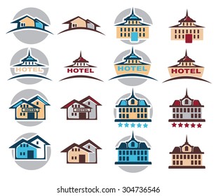 hotel, home, cottage,  building Icon, logo, emblem vector collection