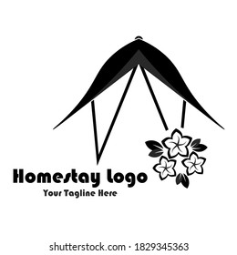 Hotel Homestay Logo With Shape Of House And Flowers svg