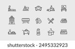 Hotel and hospitality icons. Large set of hotel and hospitality trendy minimal icons. Bed, Reception, Car, Bellhop icon. Design signs for web page, mobile app, packaging design. Vector illustration