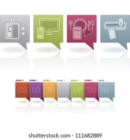 Hotel (hospitality industry) icons to illustrate miscellaneous camping features from left to right: Elevator, Pay TV, Restaurant, Air-condition.