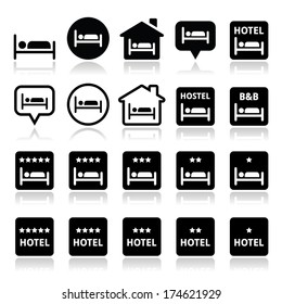 Hotel, hostel, b&b with stars icons set