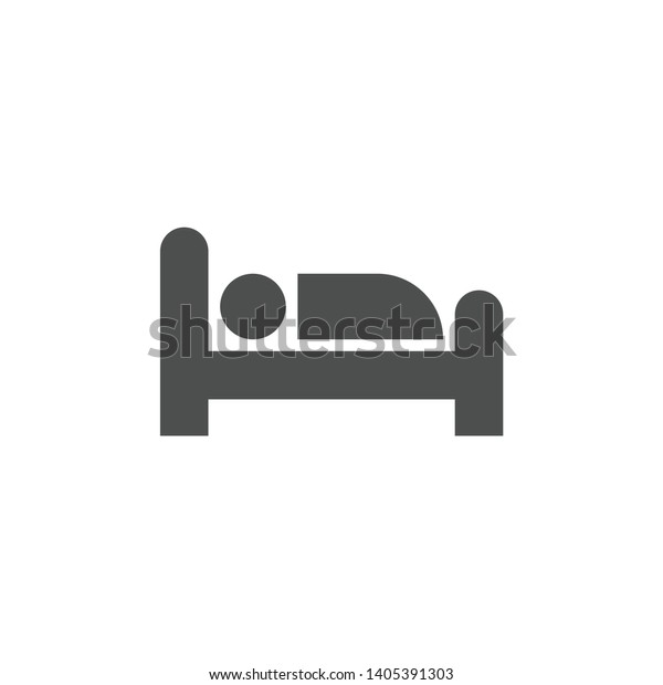 Hotel or hostel room\
simple glyph vector symbol. Motel, lodging stylized sign. Man in\
bed black flat icon.