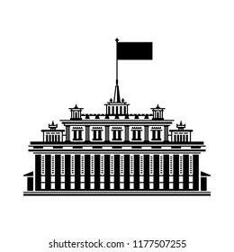 Hotel House with a Flag on the Roof Isolated on White, Bank or Court, Government Building , Financial Institution, Vector Illustration