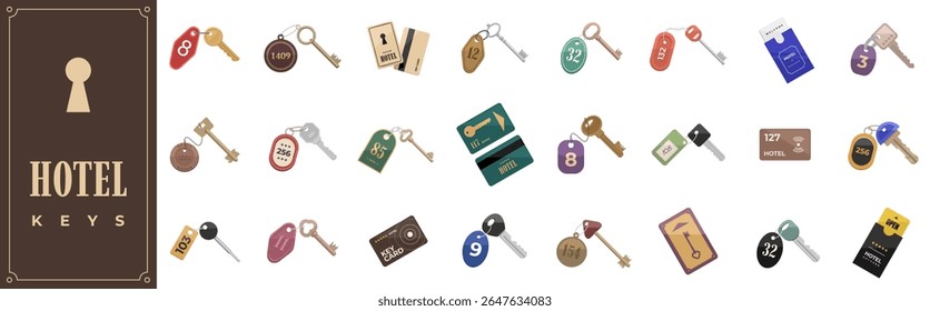 Hotel or house keys vector set icon