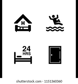 hotel icon. 4 hotel set with bed, swimming pool and door vector icons for web and mobile app