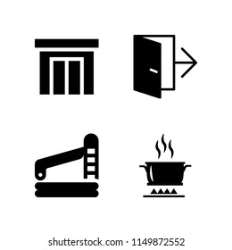 hotel icon. 4 hotel set with exit, swimming pool, cook and door vector icons for web and mobile app