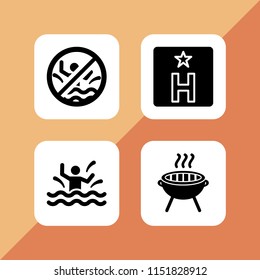 hotel icon. 4 hotel set with hostel, swimming pool and cook vector icons for web and mobile app