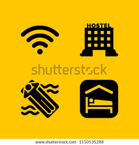 hotel icon. 4 hotel set with hostel, relax, accomodation and wifi vector icons for web and mobile app