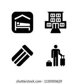 Hotel Icon. 4 Hotel Set With Motel, Accomodation, Mattress And Guest Vector Icons For Web And Mobile App