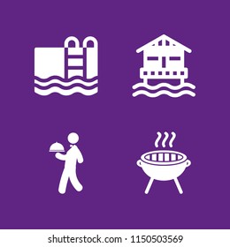 hotel icon. 4 hotel set with swimming pool, cook, waiter and resort vector icons for web and mobile app