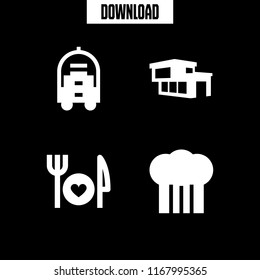 hotel icon. 4 hotel vector set. bellhop, chef, modern building of a house and restaurant icons for web and design about hotel theme