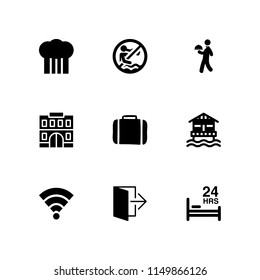 hotel icon. 9 hotel set with hostel, chef, exit and resort vector icons for web and mobile app