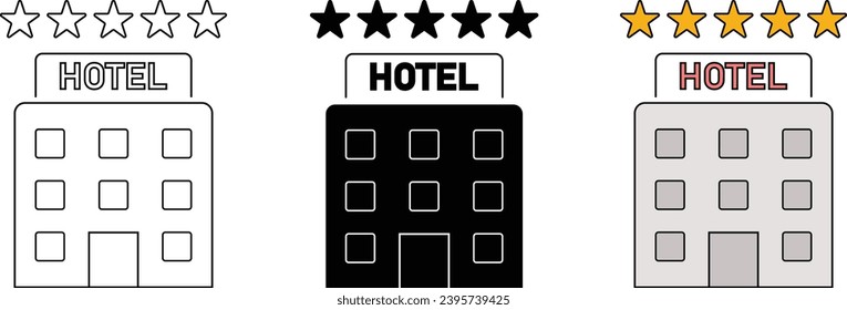 Hotel icon collecion lined, isolated and colored version. Vector illustration