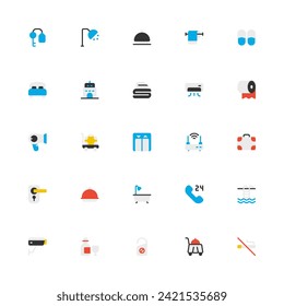 Hotel Icon Collection. Pixel Perfect Hotel Service Flat Style 2D Icon
