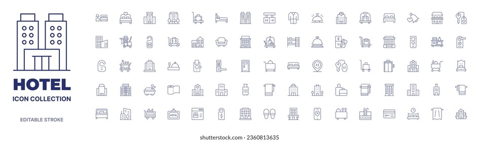 Hotel icon collection. Thin line icon. Editable stroke. Editable stroke. Hotel icons for web and mobile app.