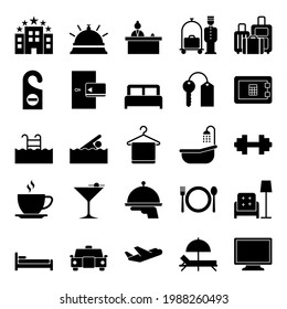 Colección de iconos del hotel - silueta vectorial e ilustración