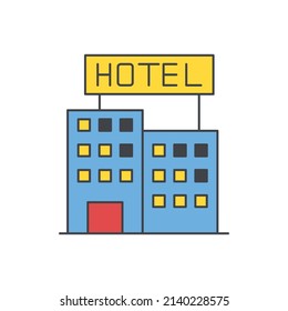 Hotel icon in color icon, isolated on white background 