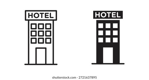 Icono de hotel en línea delgada, estilo de trazo para Sitio web y App