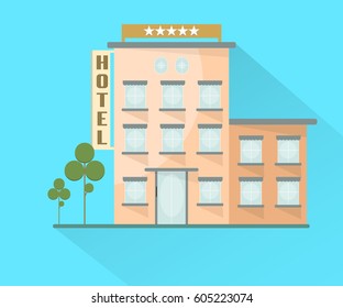 Hotel icon in flat design with dropping shadow 