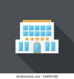 Hotel icon. Flat design style modern vector illustration. Isolated on stylish color background. Flat long shadow icon. Elements in flat design.