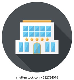 Hotel icon. Flat design style modern vector illustration. Isolated on stylish color background. Flat long shadow icon. Elements in flat design.