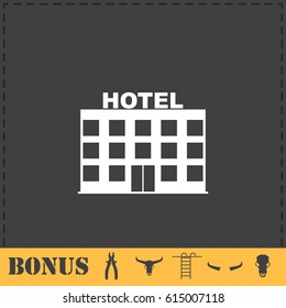 Hotel icon flat. Simple vector symbol and bonus icon